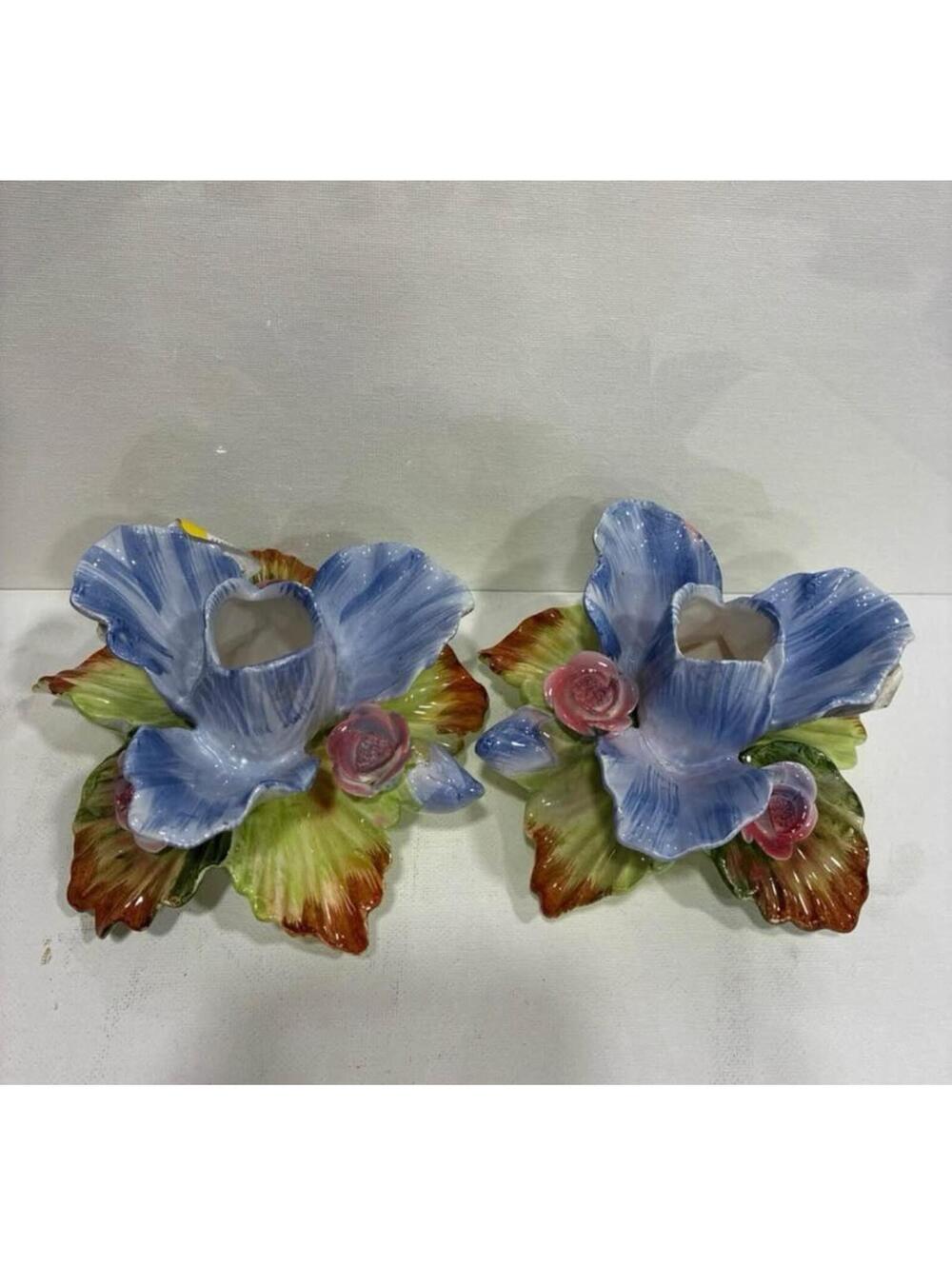 Two beautiful vintage flower candle holders